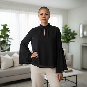 New! T Tahari Women's Bell-Sleeve Mock Neck Blouse